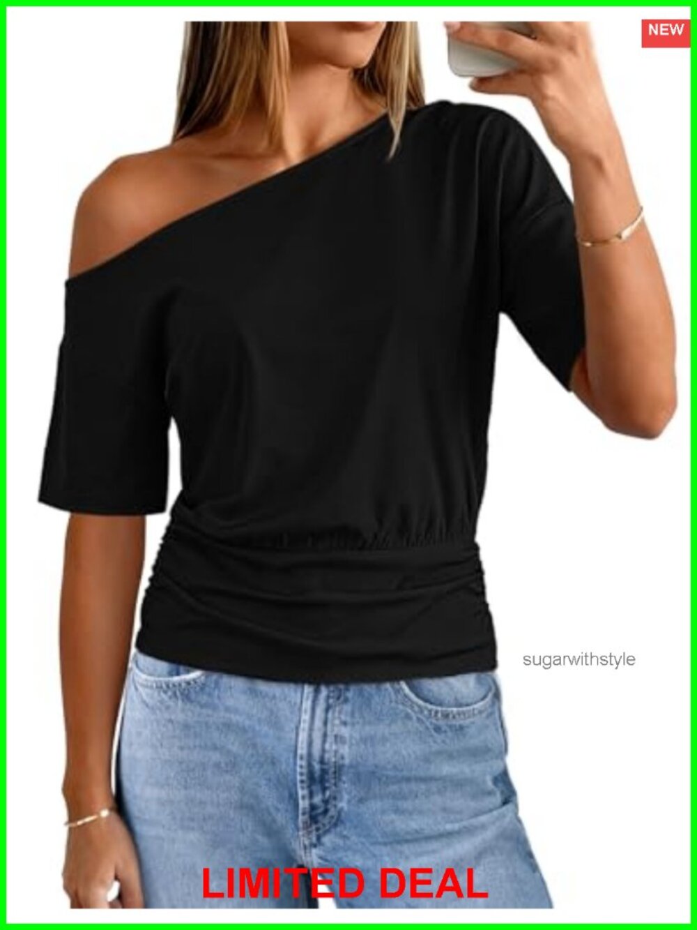Off The Shoulder Short Sleeve Cinched Waist Going Out Top